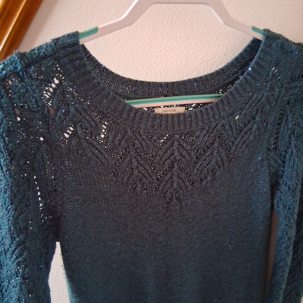 Maurices Teal Knit Sweater With Sequins Size Medium Oversize Large Fit - Picture 5 of 9